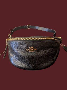 Coach Black Leather Fanny Pack Belt Bag Bum Bag F48738
